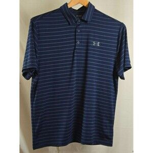 Under Armour  Mens The Playoff Polo Loose Fit Blue Stripe Size Large